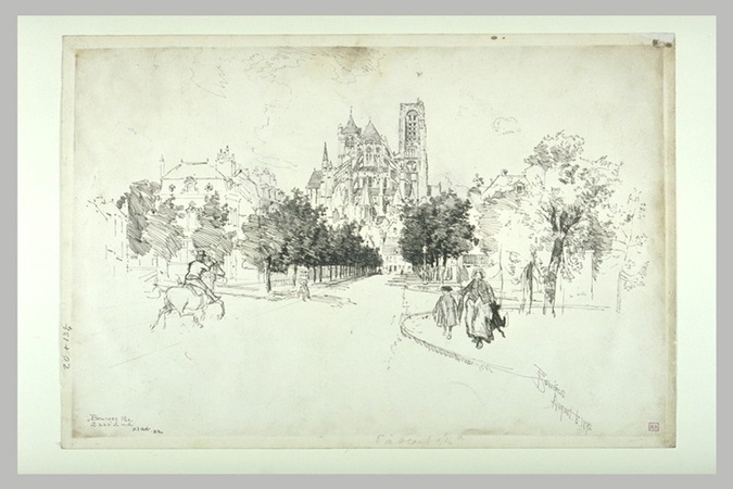 Joseph Pennell - Le chevet de la cathédrale de Bourges vu du boulevard