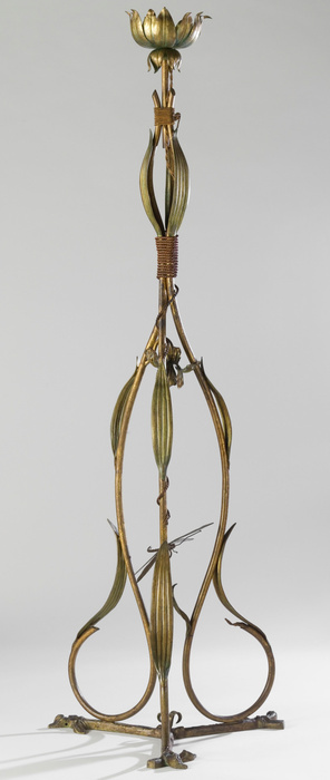 Anonyme - Lampadaire sur pied à décor de roseaux et libellules