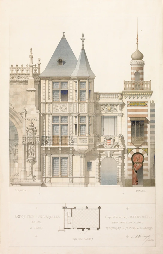 Alfred Vaudoyer - Exposition universelle de 1878 : façade du pavillon du Luxembo...