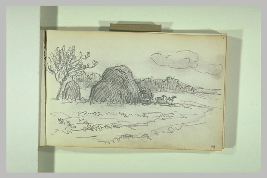 Tableau Ancien Huile Sur Toile Signée Lucien Mengaud – Paysage Campagnard Animé – École Française 1853 – À Restaurer