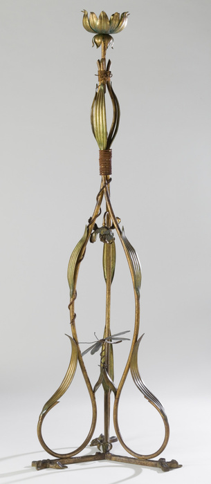 Anonyme - Lampadaire sur pied à décor de roseaux et libellules