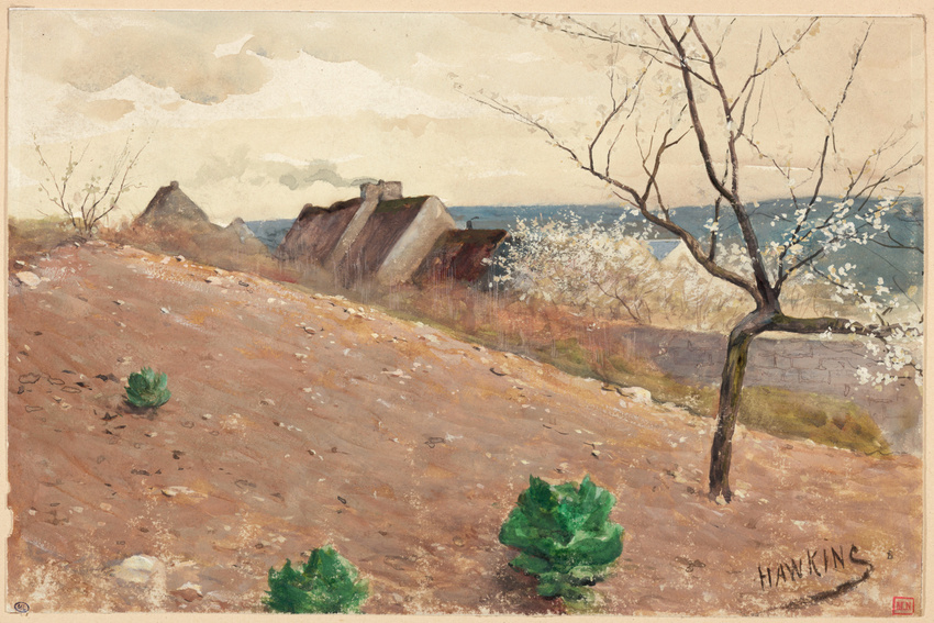 Louis Welden Hawkins - Toits d'un village, apparaissant derrière un champ et des...