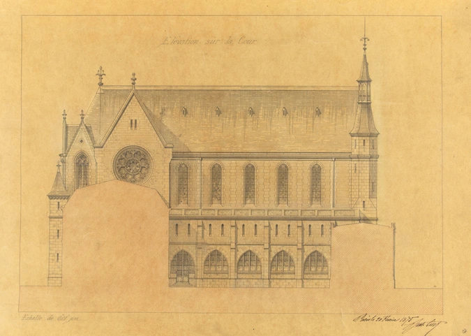 Juste Lisch - Chapelle du Sacré Coeur, élévation latérale sur la cour