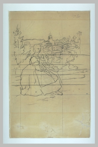 Portrait de Thérèse des Hours, assise sur une terrasse