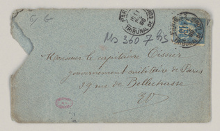 Camille Claudel - Carte de Camille Claudel au capitaine Tissier où elle l'invite...