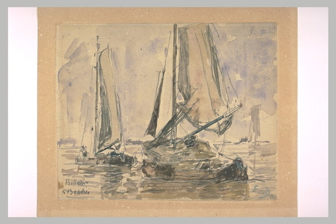 Eugène Boudin - Deux barques de pêche, dans le port de Rotterdam