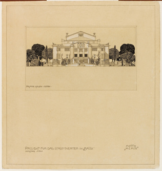 Marcel Kammerer - Projet pour le théâtre de la ville de Brüx, élévation de la fa...