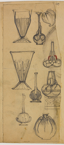 Lucien Bonvallet - Huit modèles de vases, ronds, à haut col, évasés et esquisse ...