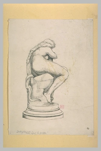 Eugène Delaplanche - Statue de femme nue, assise sur un rocher, de dos, tournée ...