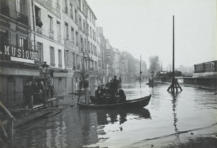 Charles Augustin Lhermitte - Paris, inondation, barque dans une rue