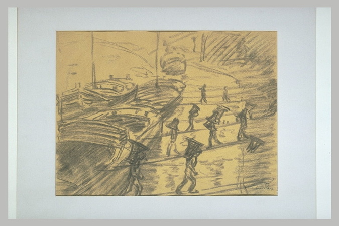 Théophile Alexandre Steinlen - Débardeurs au bord de la Seine déchargeant des pé...