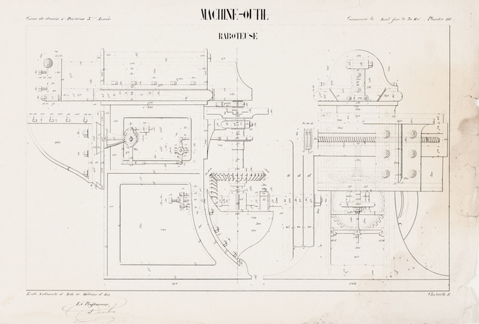 Eugène Chaberth - Cours de dessin 1ère division 3ème année. Machine-outil. Rabot...