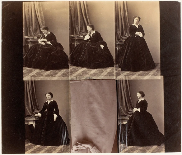 André Adolphe Eugène Disdéri - Mme Madeleine Brohan en six poses, deux assise, q...