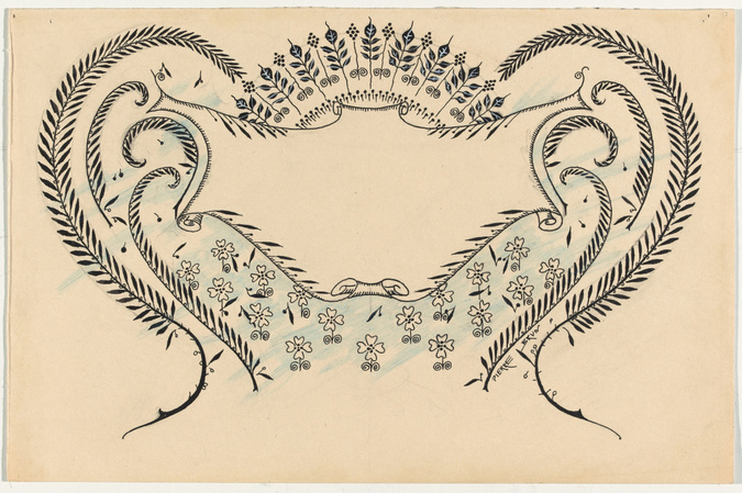 Pierre Brun - Cartouche entouré de motifs végétaux stylisés