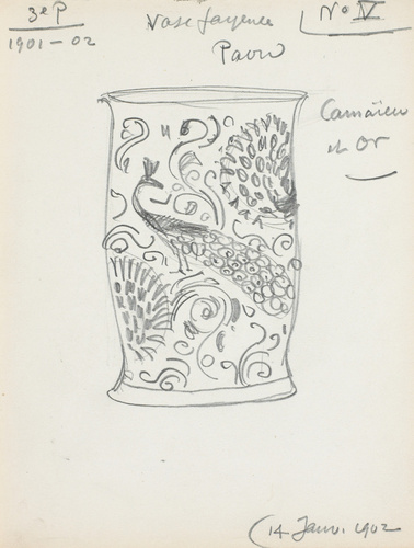Eugène Grasset - Vase en faïence décoré de paons