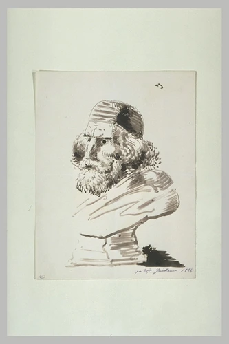Eugène Guillaume - Buste sculpté d'un homme barbu, coiffé d'une calotte