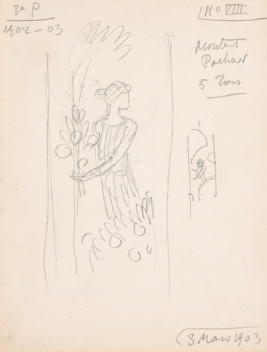 Eugène Grasset - Figure féminine pour un montant au pochoir