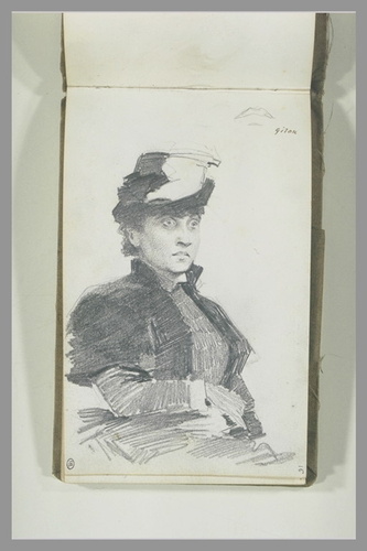 Charles Giron - Jeune femme, en buste, coiffée d'un chapeau