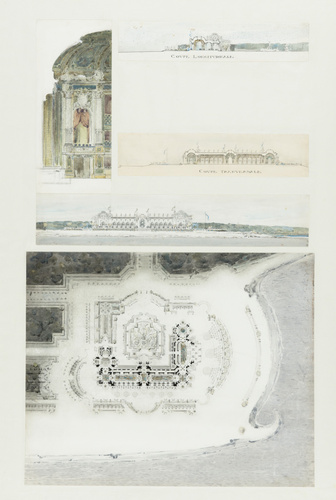 Maurice Boille - Un casino au bord de mer, plan, élévation, coupe longitudinale,...