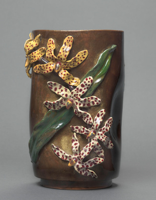 Emile Gallé - Vase à décor d'orchidées en haut-relief