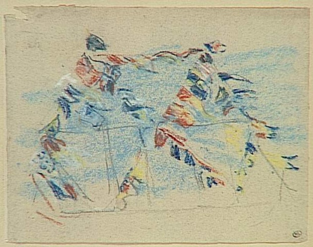 Eugène Boudin - Etude de pavillons hissés sur un navire