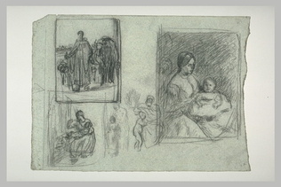 Jean-François Millet - Etudes pour la Bouillie de l'enfant ; bergère et troupeau
