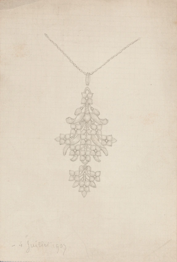 Enguerrand du Suau de la Croix - Pendentif à motif floral et fleurettes, pendelo...