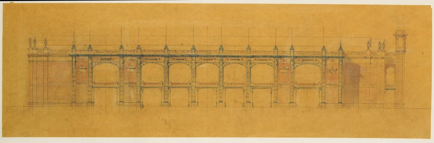 Projet pour l'Exposition universelle de 1889, élévation des travées du palais des Beaux-Arts ou du palais des Arts Libéraux - Jean-Camille Formigé