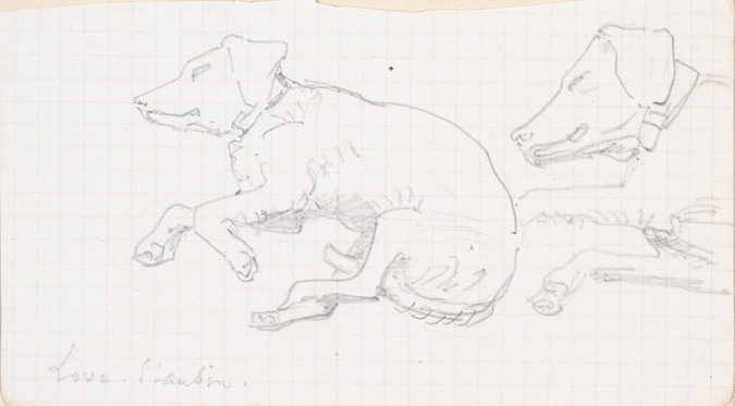 Victor Ruprich-Robert - Chien couché sur le côté, avant-train de chien couché su...