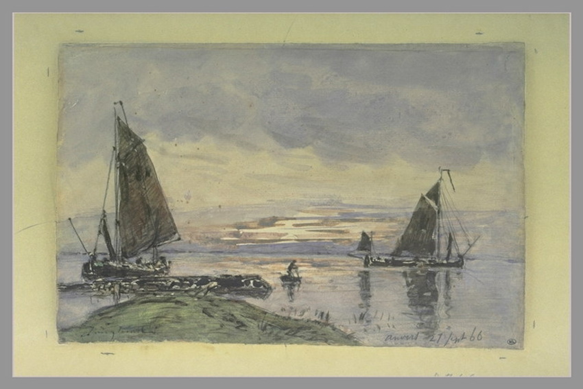 Johan Barthold Jongkind - Barques de pêche sur l'Escaut au coucher du soleil