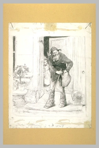 Vieux mendiant debout, sur le perron d'une maison - Jules Bastien-Lepage