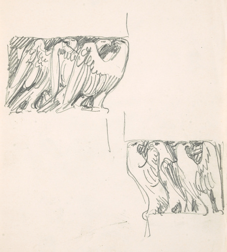 Eugène Grasset - Oiseaux de profil en appui sur un support