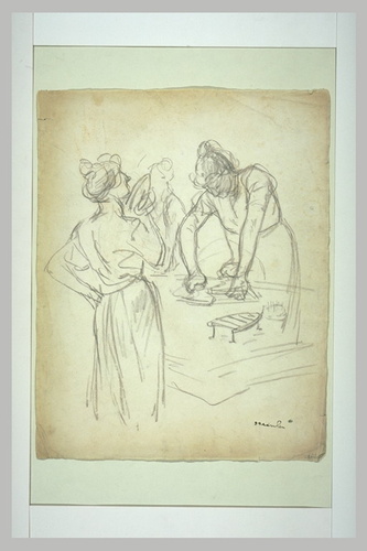 Théophile Alexandre Steinlen - Deux repasseuses, l'une de dos portant le fer au ...