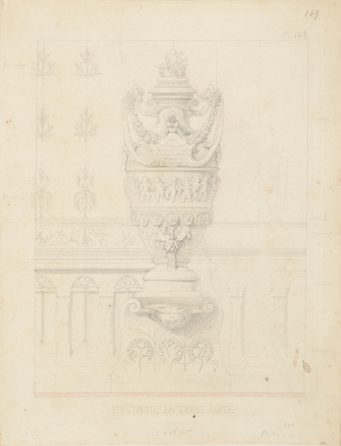 Victor Ruprich-Robert - Fontaine en terre-cuite à décor floral et putti