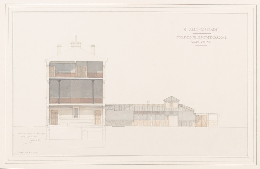 Antoine Soudée - Xe arrondissement. Ecole de filles et de garçons. Coupe sur AB