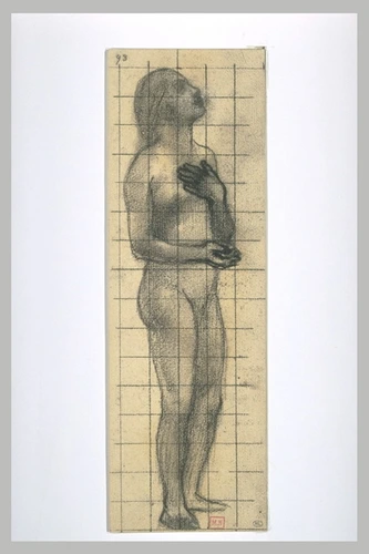 Pierre Puvis de Chavannes - Fillette nue, de profil à droite, la main gauche sur...