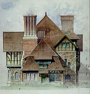 Stephen Sauvestre - Villa "Tourne-Bride" à Lamorlaye, élévation d'une façade lat...