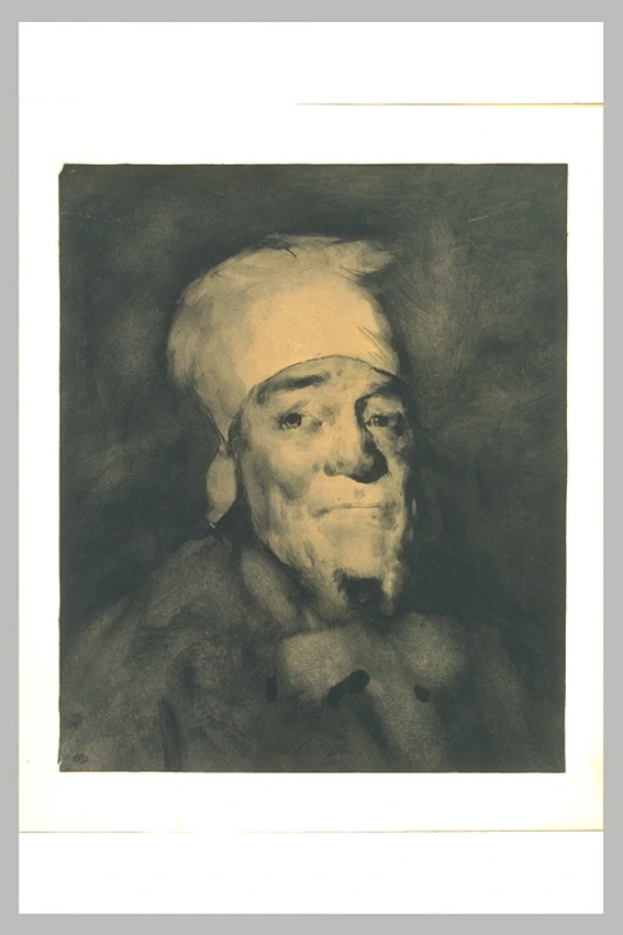Théodule Ribot - Vieillard en buste, vu de face, coiffé d'un bonnet blanc