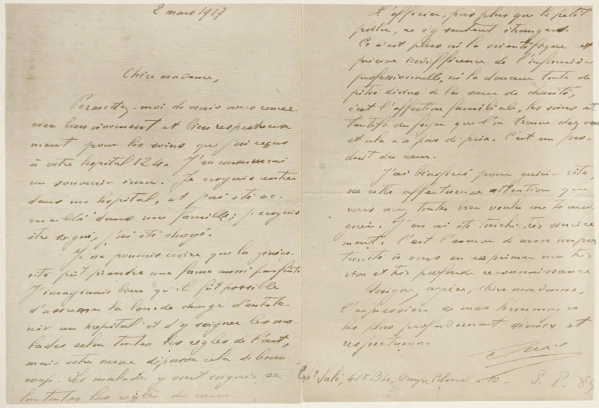 Lettre de remerciements adressée à Madame Salles, 2 mars 1917 - Henri Manuel