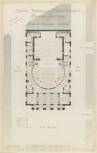 Henri Schmit - Projet de reconstruction de l'Opéra Comique, plan du parterre (en...