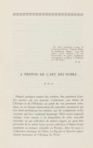 Guillaume Apollinaire - Catalogue d'exposition : Première exposition d'Art Nègre...
