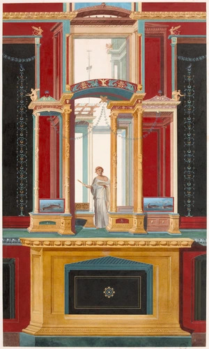 Gabriel-Auguste Ancelet - Restitution d'un décor du portique du Macellum à Pompé...