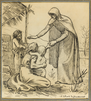Pierre Puvis de Chavannes - Femme se penchant vers trois miséreux