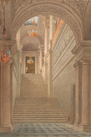 Palais des Tuileries, l'escalier neuf vu du vestibule - Eugène Viollet-le-Duc