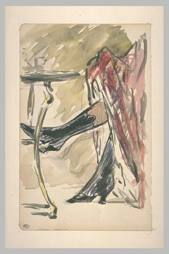 Edouard Manet - Deux jambes avec bottines sous une jupe rouge, devant un guérido...