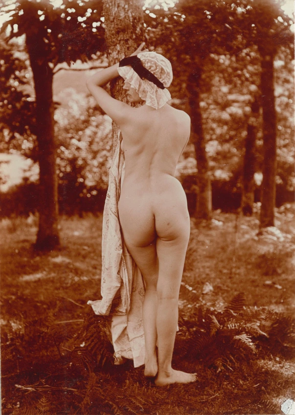 Jeune femme posant nue, de dos, dans une clairière - Charles Augustin Lhermitte