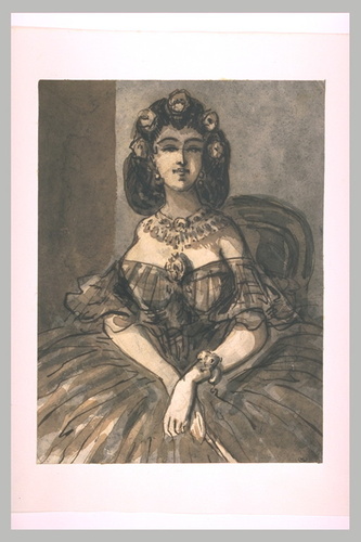 Constantin Guys - Femme assise, vue de face, dans un fauteuil