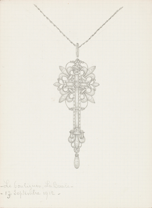 Enguerrand du Suau de la Croix - Croix à motif floral fleurdelisé, goutte en chu...