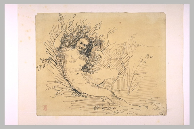 Jean-Baptiste Carpeaux - Femme nue assise au bord de l'eau sous des feuillages
