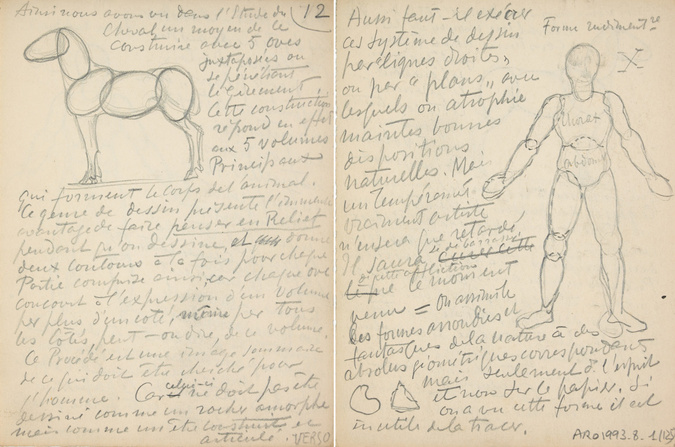 Eugène Grasset - Cheval de profil (recto) ; Homme de face (verso)